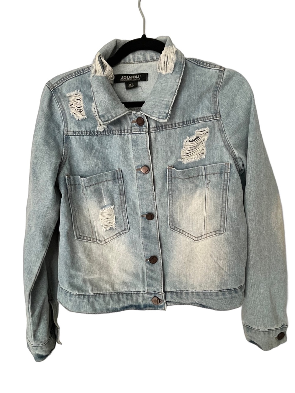 Jou Jou Light Wash Distressed Denim Jacket